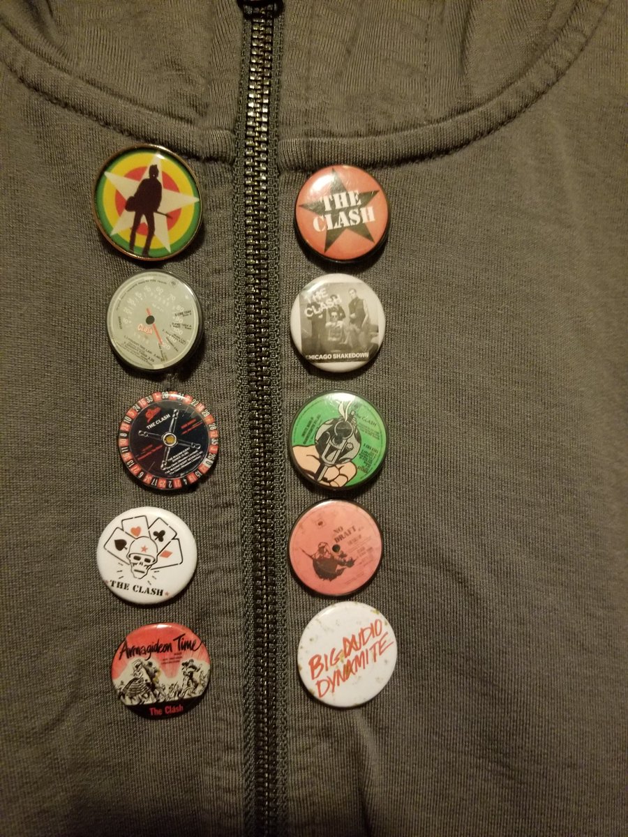Redid my hoodie pins post wash. Went with the new ones representing mostly #TheClash singles. #Theonlybandthatmatters #bigaudiodynamite