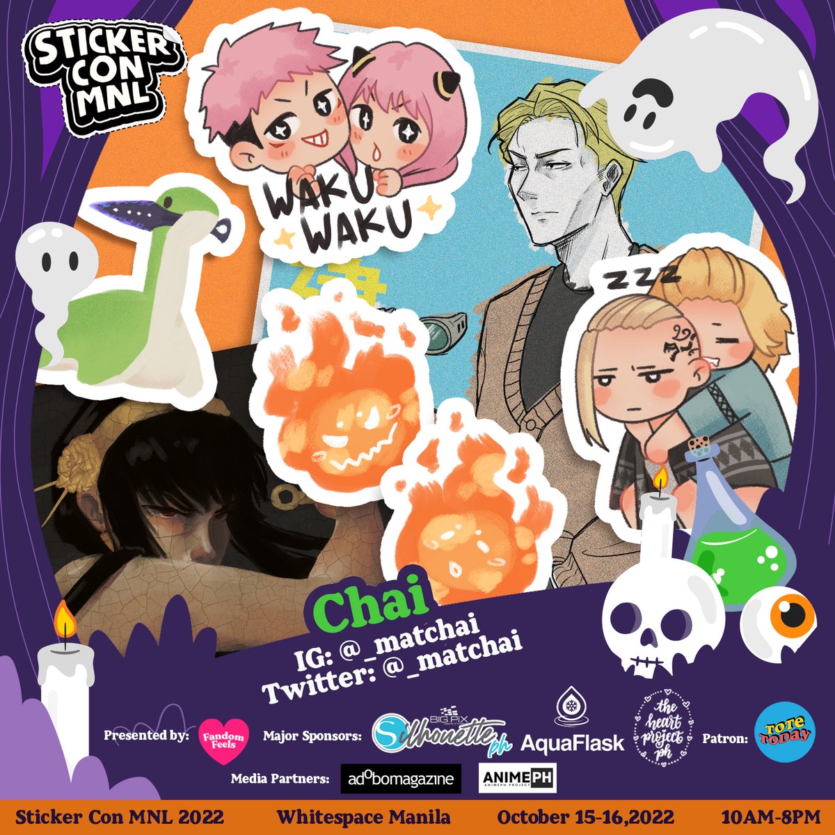 StickerConMNL's tweet photo. SCM 2022 EXHIBITOR SPOTLIGHT 225:

👻 CHAI 👻 

 CHAI is the alter ego of a burnt out graphic designer who wishes to find joy in drawing whatever makes her heart flutter. Drop by her booth in Sticker Con MNL 2022 and you just might find your joy in the form of a sticker (or two)! https://t.co/JXBACOYcfM