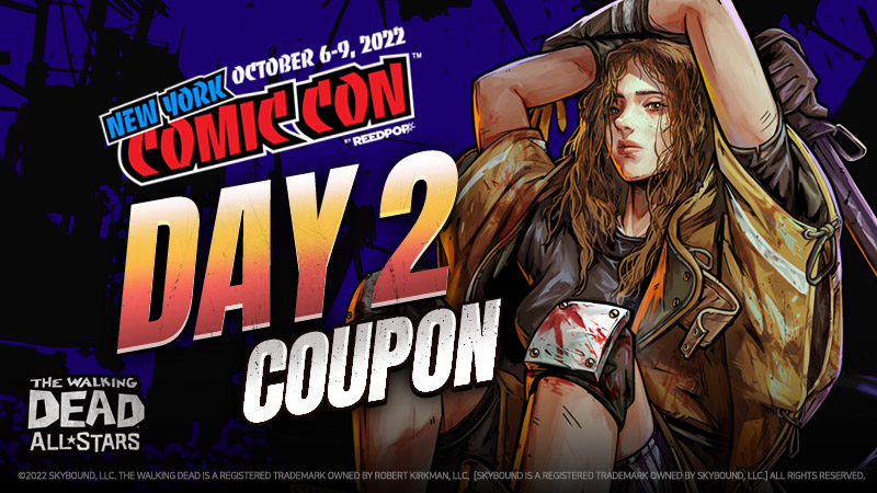 TWDAllStars's tweet photo. Day 2 #CouponCode Reveal during #NewYorkComicCon
Here is a coupon to help you out on your journey!
🎁Coupon Code: NYCC2DAY
⏰Expires: 10/16/22 PDT
 
Don't forget to Follow + RT + ❤️ to alert other survivors!
 
 #TWD #TWDAS #MobileGame #RPG #NYCC #Event #reward https://t.co/LPAk1lm76p