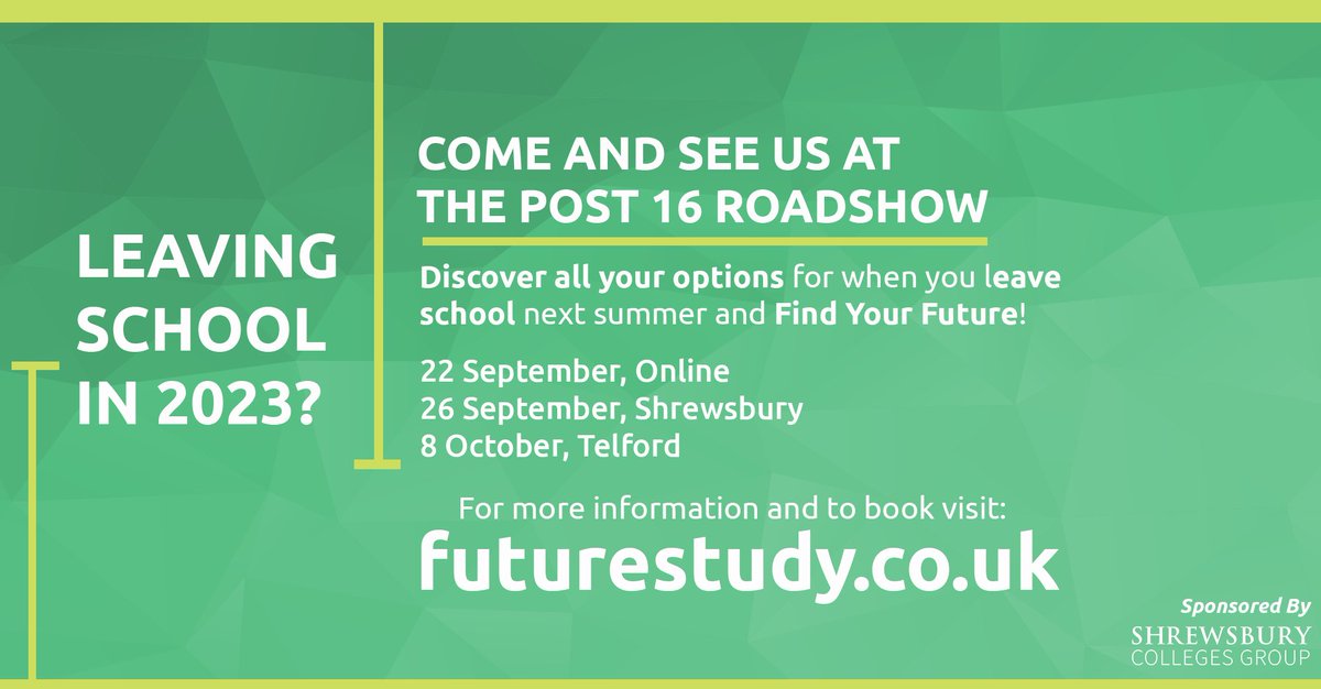 DerwenCollege's tweet photo. Looking at options for a young adult in Shropshire? Book your place on tomorrow’s #FutureStudy Roadshow at Telford’s Holiday Inn, tomorrow. @DerwenCollege will be there to talk about our specialist sites at Telford, Gobowen, Ludlow and Walford. #post16 #SEND ⁦@ShropsPACC⁩ https://t.co/XBFFh7IPU0