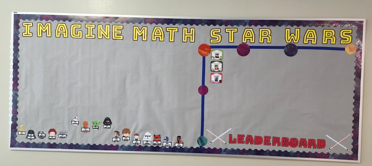 Anlyacosta's tweet photo. Almeda’s Imagine Math Bulletin Board is ready and running. We have our first board leaders with 30 or more lessons passed. Let's the Imagine Math Star Wars Challenge continues. @msbowman7 @Almeda_Elem @Ian_Olmstead @deandra_waters @MsMariaPinedo @ImagineLearning @HISD_ElemMath https://t.co/GfLFMgYZjr
