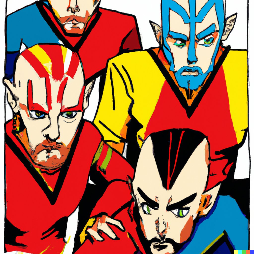 AIDreamer1's tweet photo. #Thundercats wearing #StarTrek The Next Generation uniforms, #Picasso style #dalle2 #aiart #generativeart #aidreams 
Final in the series of thundercats, this one appears to have an interesting story https://t.co/2DEoLCHceZ
