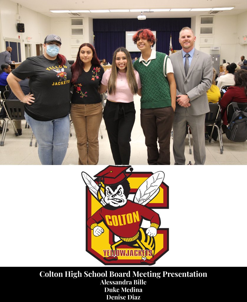 At last night's Board Meeting, <a href="/CHSJackets_/">Colton High School</a> ASB students Alessandra, Duke and Denise presented and did an awesome job! They discussed academics, athletics and achievements at CHS. Great job students; we are so proud of you! #CJUSD