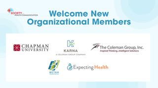 healthcommsoc's tweet photo. We welcome our new organizational members @ChapmanU,  @KarnaLLC, @TheColemanGrou2, @BETAHAssociates, and @ExpectHealthOrg to the Society! Visit their websites to learn more about them! #healthcoommunication #publichealth https://t.co/wx4o7eq26F
