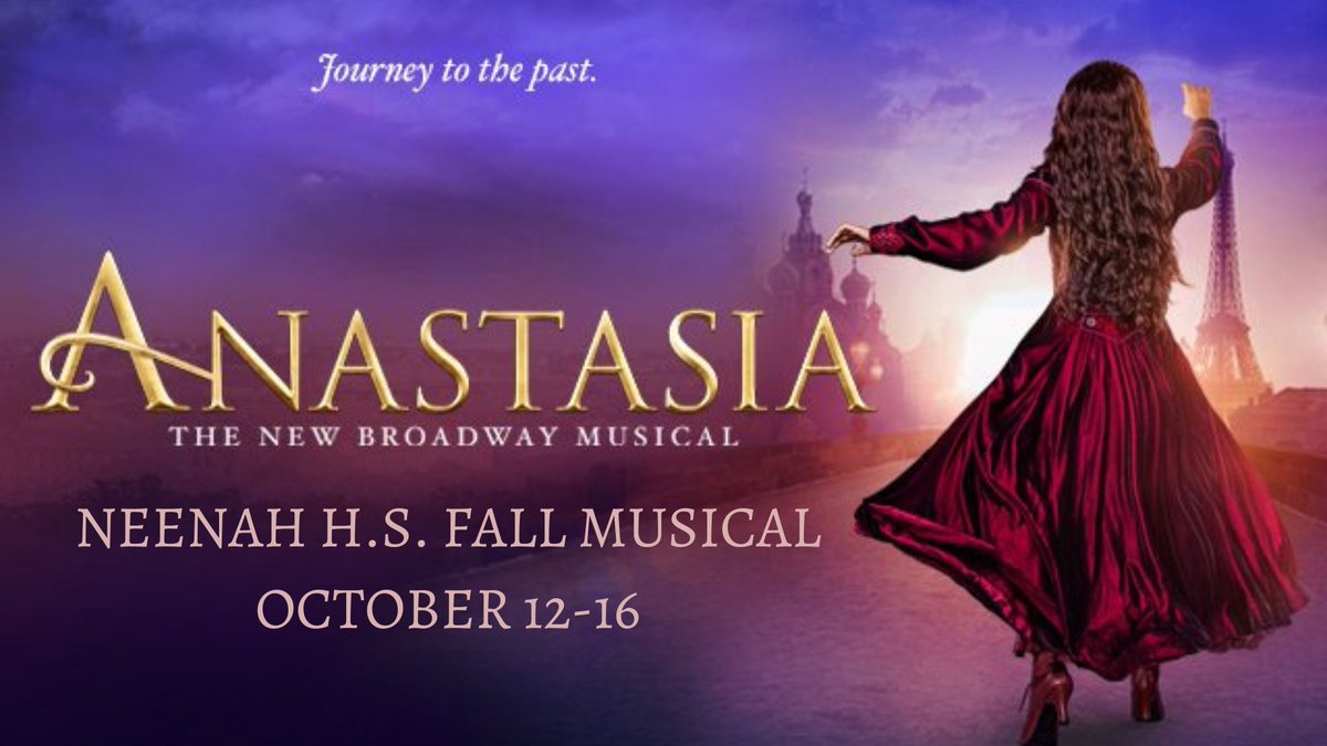 NeenahSchools's tweet photo. Join us for the opening night of our fall musical "Anastasia" tonight at 7 pm in Pickard Auditorium! Tickets are available at the door. Adults are $10 and students/seniors are $8. 

Additional shows are Thursday-Saturday at 7 pm and Sunday at 2 pm. https://t.co/OpdoHVNZ8a