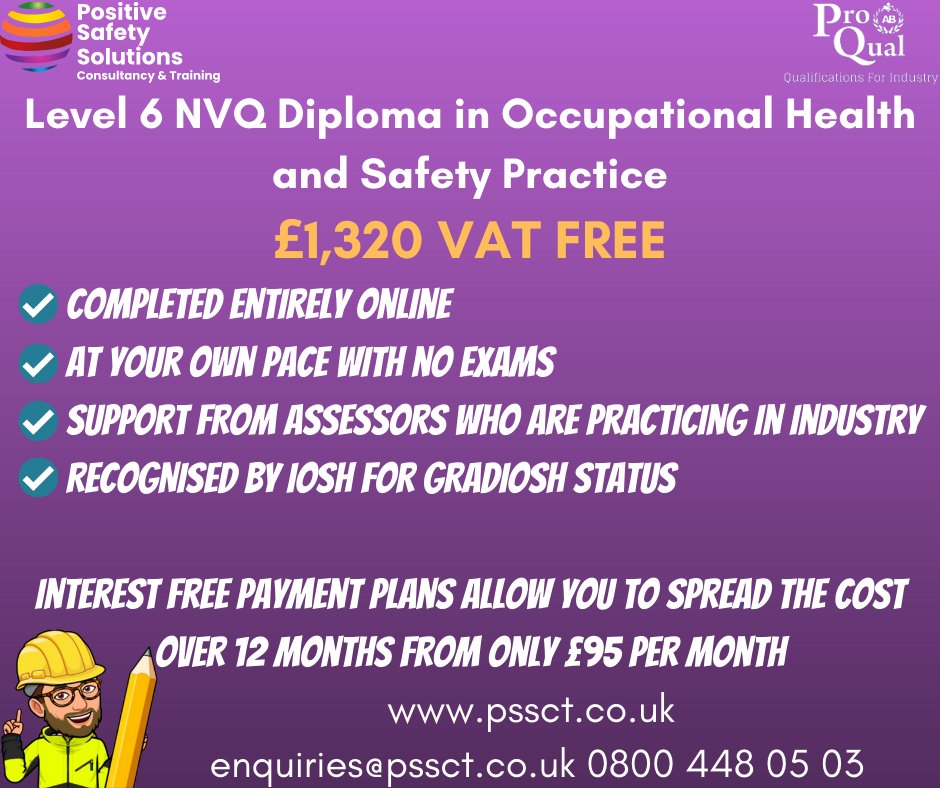 Take your safety career to the next stage with the Level 6 NVQ in Occupational Health and Safety Practice.