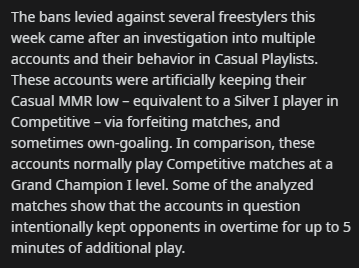 FrowzySquirrel's tweet photo. Psyonix's statement about Freestyling in casual. This should clear it up for everyone 👍 https://t.co/yEOpWCMq55