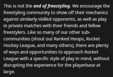 FrowzySquirrel's tweet photo. Psyonix's statement about Freestyling in casual. This should clear it up for everyone 👍 https://t.co/yEOpWCMq55
