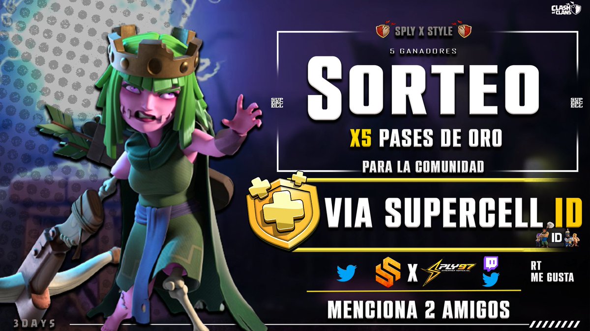 🎁 NUEVO SORTEAZO 🎁

🔥 5 PASES de ORO - 5 GANADORES 🔥

✅ RT + FOLLOW <a href="/sply97/">SpLy</a> &amp; <a href="/Style_coc/">Style</a> 
✅ FOLLOW: twitch.tv/sply97
✅ MENCIONAR 2 AMIGOS

🍀 Ganadores en 3 DÍAS! 🥳