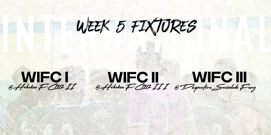 Week 5 action this weekend!
…
<a href="/CosmoLeague/">Cosmopolitan Soccer League</a> 
…
<a href="/HobokenFC1912/">HobokenFC1912</a> 
…
<a href="/DSNYSOCCER/">DS New York Soccer</a>