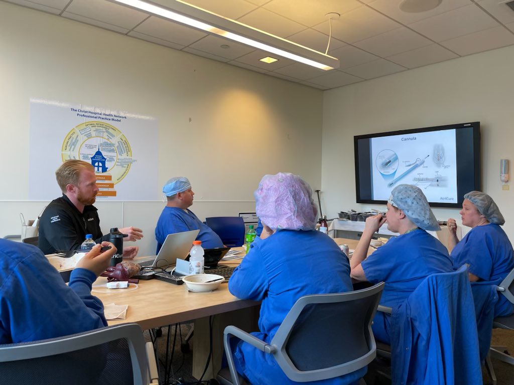 AtriCureCEO's tweet photo. Expanding access to Hybrid AF Therapy can be a difference-maker for patients who’ve struggled with #Afib for a long time. Today, @kathleenbucher, @MikeRWirtz and @jonkuerzi are partnering with the dedicated #team at Cincinnati’s @ChristHospital to make it happen there! https://t.co/opvyL4eQ71