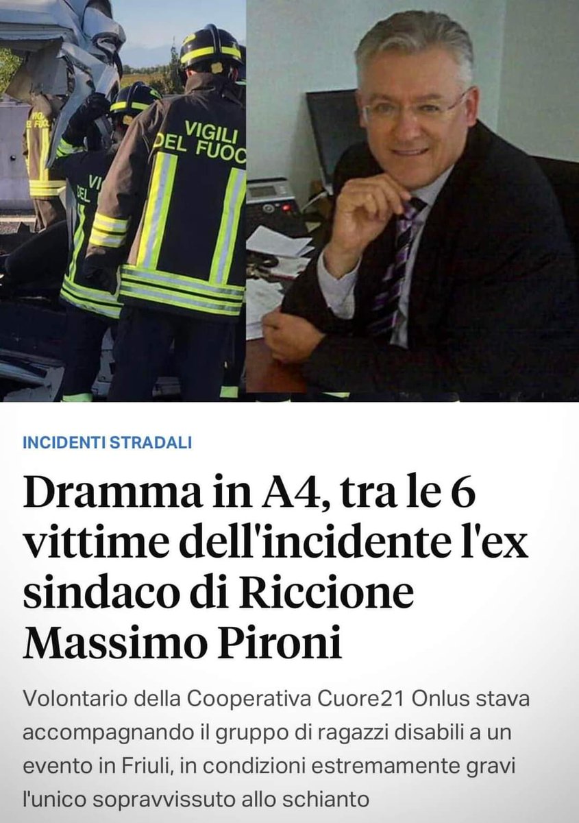 Un'immane tragedia. #Rimini si stringe ai familiari delle vittime e alla città di #Riccione. 
Un particolare ricordo affettuoso a Massimo Pironi, ex sindaco di Riccione, purtroppo parte di questa tragedia. Fino all'ultimo giorno della sua vita ha dimostrato la sua generosità