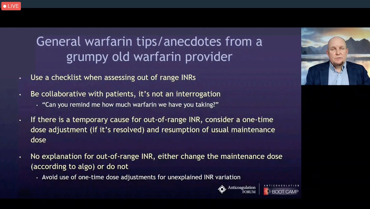 AnticoagForum's tweet photo. He's not grumpy or old but he certainly gives an entertaining talk & grateful he's helping us optimize warfarin management when we must use it! #ACForumBootCamp
& he's our course director! Bravo Nate.
https://t.co/0j2MmThPfn https://t.co/sBaigMsXRc