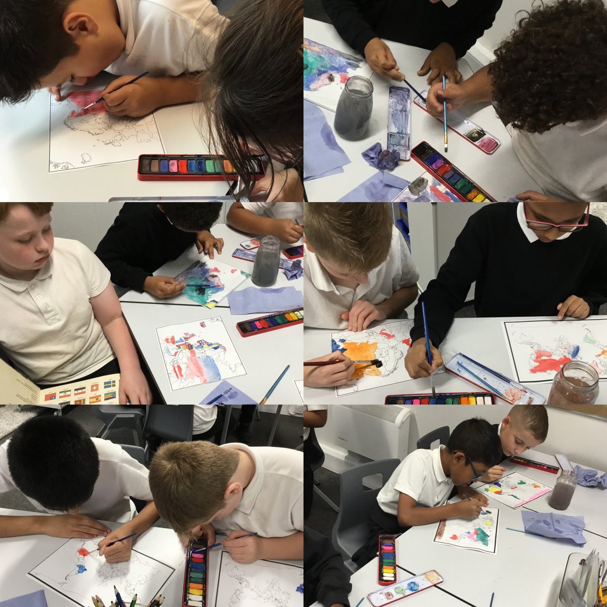 _MrsCPalmer's tweet photo. Applying our watercolour skills to explore world maps and maps of the countries involved in World War 2. Super concentration 👏🏻👏🏻 #sapsea #sapsh @sapsyear6 https://t.co/BeLPZCQ8Vl