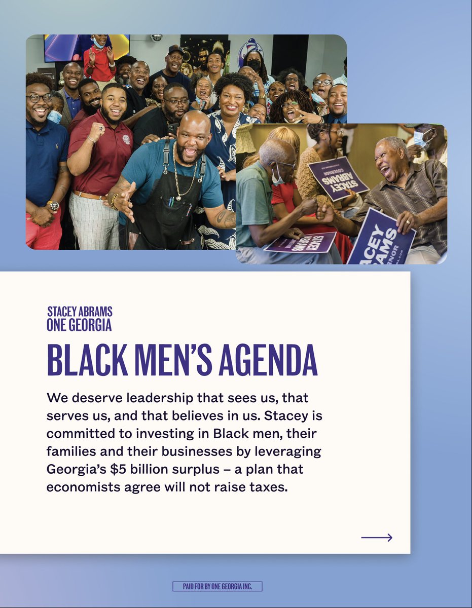 TrueKempFacts's tweet photo. @CodyHallGA FACT: @BrianKempGA has not one policy in place with Black men in mind. He doesn’t mention Black people, let alone Black men ONCE on his website. 

Meanwhile, @staceyabrams has an entire Black Mens Agenda. #gapol https://t.co/Y3GCKFiCXr