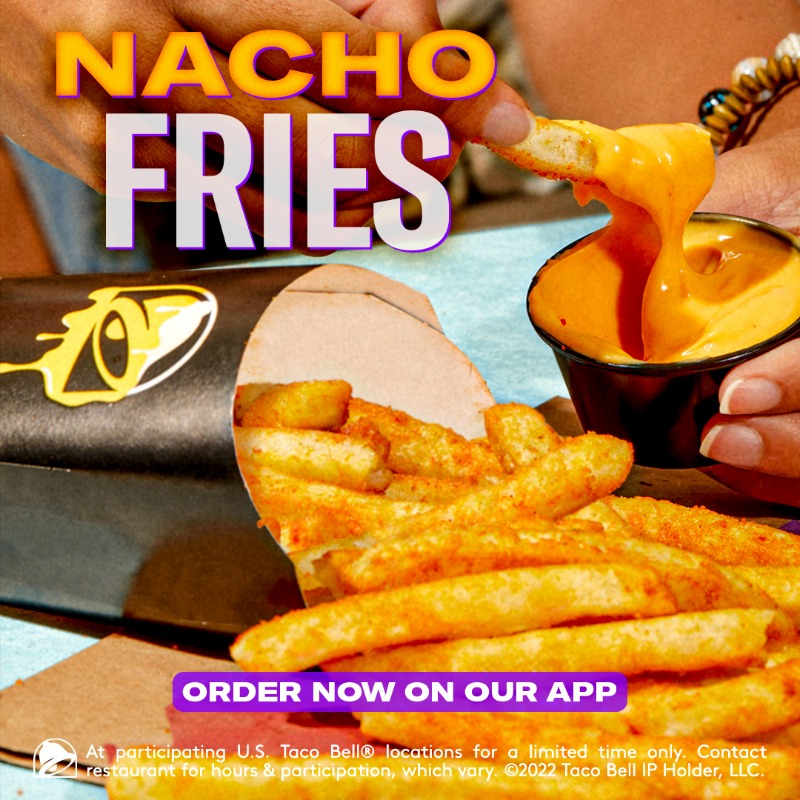 tacobell's tweet photo. Nacho Fries are back!