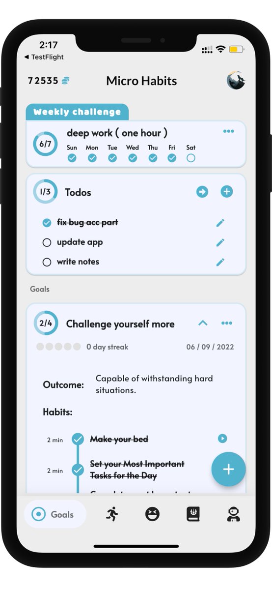 MicroHabits_'s tweet image. The Best Self-Improvement App — Micro Habits!
1. Goals
2. Routine
3. Accountability partner.
4. Mood tracking
5. Daily Todos
6. journaling
7. Weekly or monthly challenges
8. Hourly notifications to keep you on track.