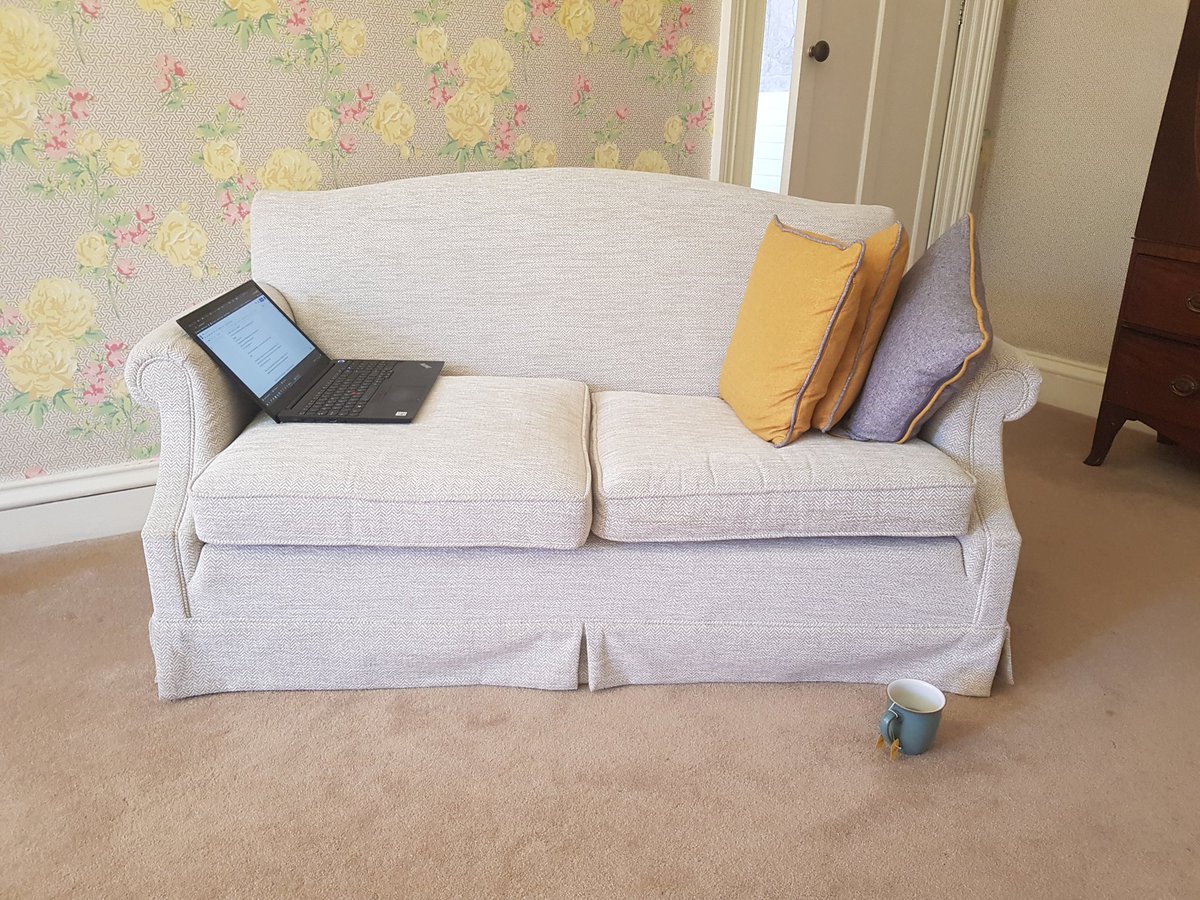 Jenscreativity's tweet photo. I abandoned the desk for the couch. Book research today involved trying to figure out how a Deinonychus would drink from a modern drinking fountain. I love writing kid's books. @TyroneGuthrie @KidsBooksIrel #RaisingVoices #dinosaurproblems https://t.co/DC2IFcpZ8f