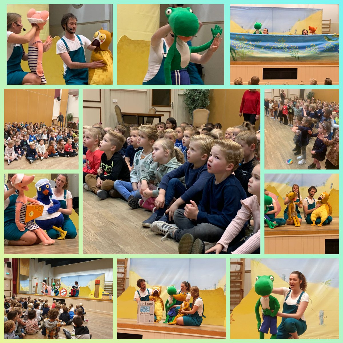 Geboeide kleuters bij de 'plastic soep' voorstelling. Tijdens 'plastic soep' (geschreven door collega leerkracht #judithcoppens ) leren kleuters wat plastic soep is en waarom het belangrijk is om zo weinig mogelijk plastic te gebruiken. 
#klimaatjes
#plasticsoep
#Brandevoort