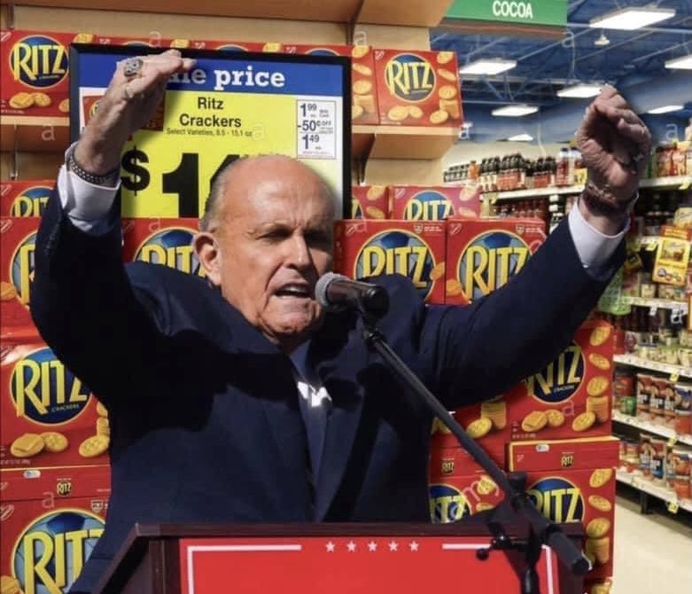 AllThingzTRUMP's tweet photo. @darafaye He's also holding a last minute fundraiser right now over at the 'Ritz'...aisle 5. #ArrestRudy https://t.co/86pLIruUTg