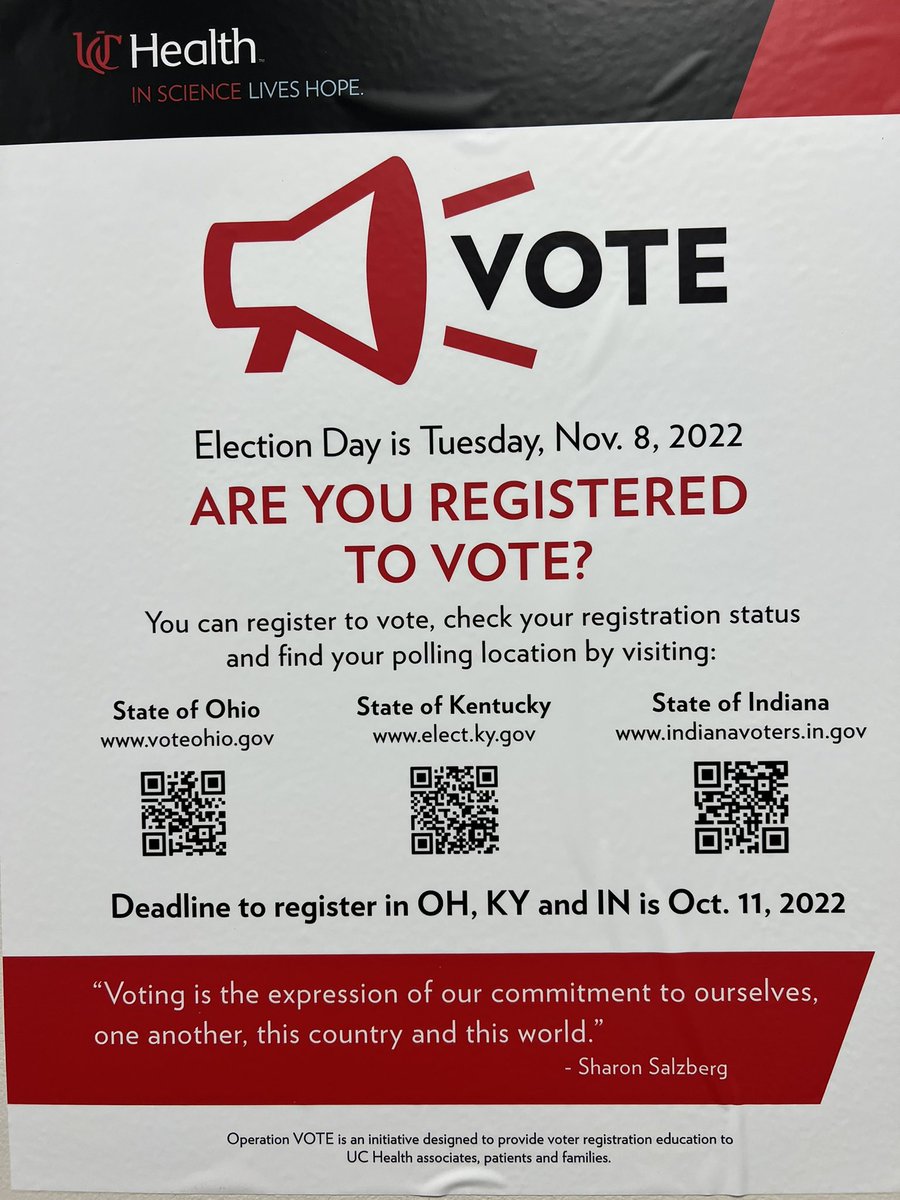ledje's tweet photo. Registered to vote yet? Not sure? The deadline for OH KY IN is Oct 11th. To register, click on these links:                         OH: https://t.co/vr7rmomE5a KY: https://t.co/ELh0gHU1gj                             IN: https://t.co/0pmUxfh68K @UCincyMedicine @uc_health https://t.co/FplxylALf0