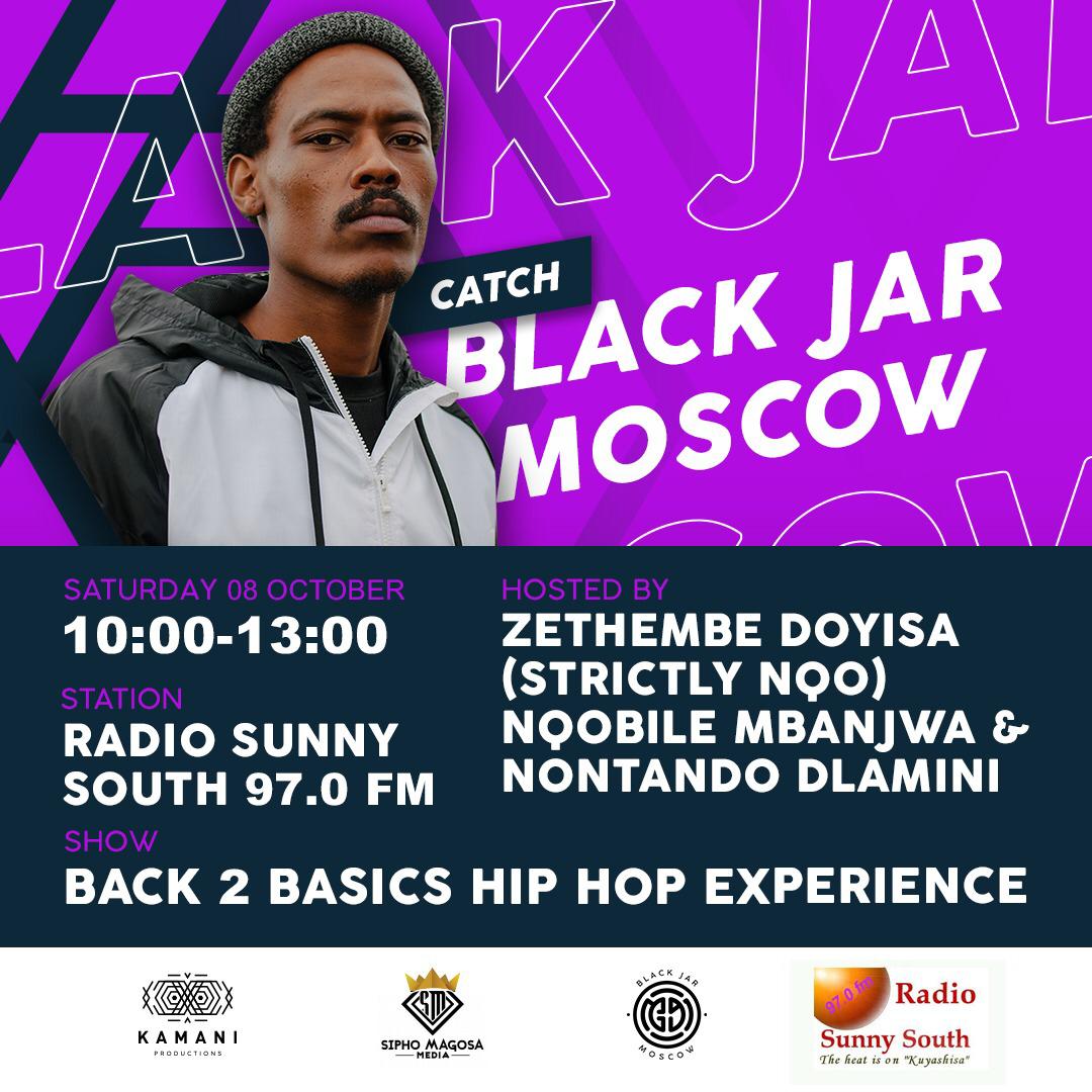 KamaniProd's tweet photo. Catch @BlackJarMoscow live on Radio Sunny South 97.0 and Siyathuthuka FM tomorrow 08 October. Tune in! 📻💪🏾

#TheUniverseVibesNaboTsotsi https://t.co/6P1ae6Q2FB