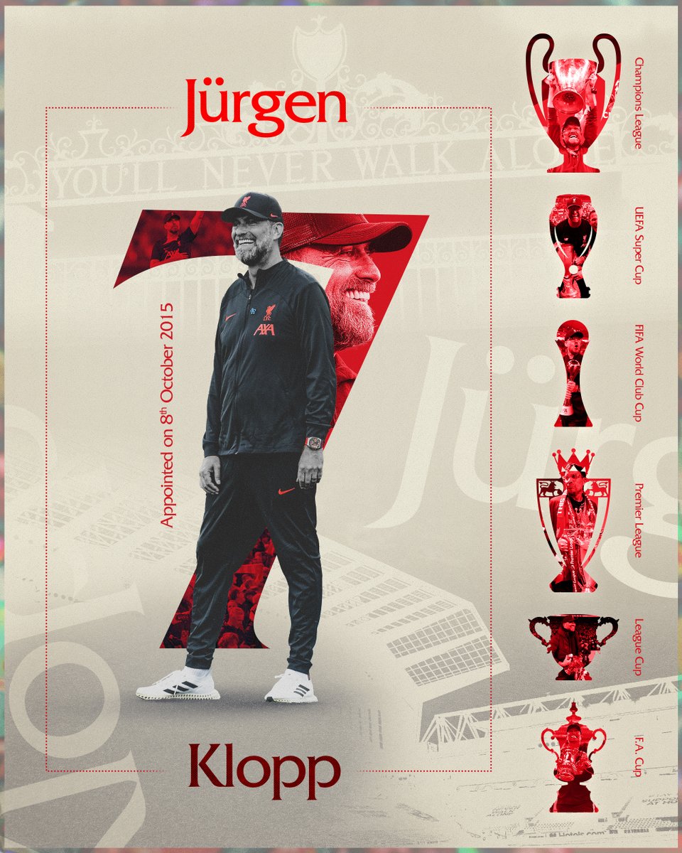 Seven years ago today, Jürgen Klopp became a Red, and we’re so glad! 🥰🎶 

Here’s to creating many more special memories, boss ❤️