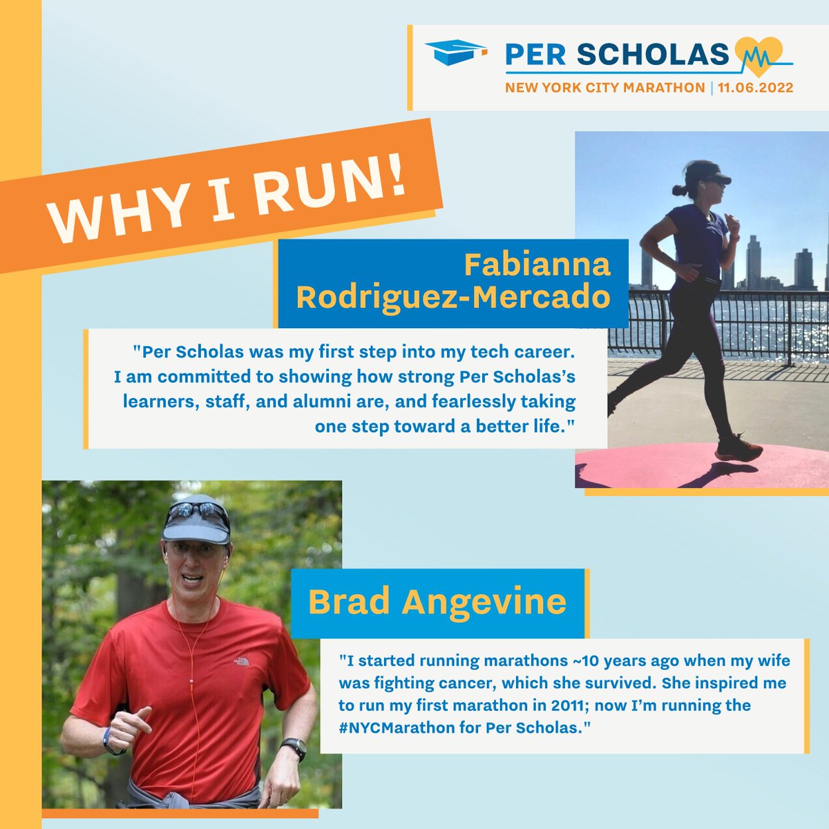 PerScholas's tweet photo. We're running the @nycmarathon! Fabianna + @bsjang89 are running to celebrate our learners' grit &amp; perseverance. They're inspired by the perseverance of our learners, alumni &amp; staff to push forward. Visit https://t.co/rkwEoSs1zo &amp; support future Per Scholas Learners! #NYCMarathon https://t.co/znGMXCQX9t
