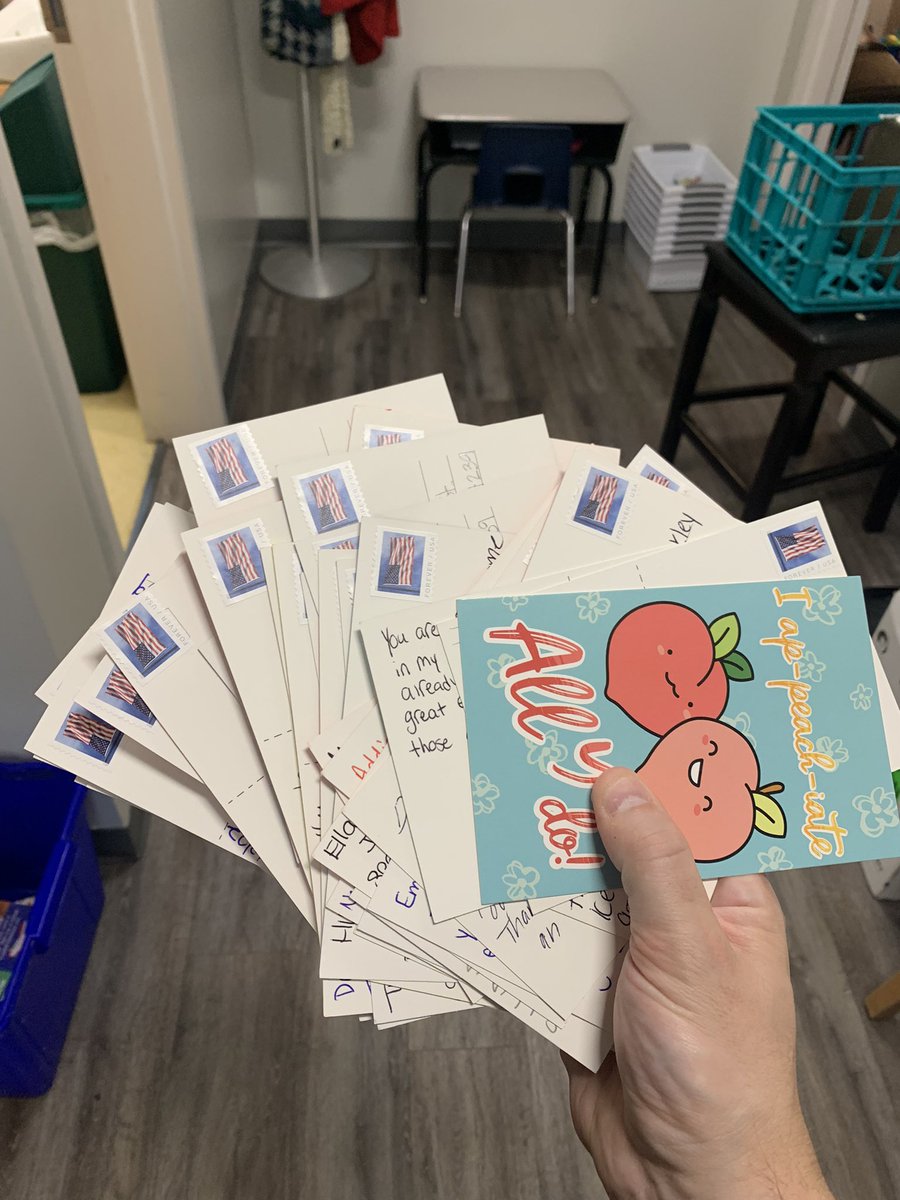 P <a href="/GlynnPrincipal/">Michael Glynn</a> opens staff meetings by inviting teachers to pen positive postcards for 2 students!

"Sent out 75 of them from our meeting last week."