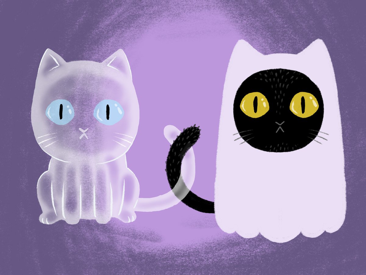 Cat-ghost and Ghost-cat. Best friends. #kidlit #kidlitart #ghostcat #catghost #illustration #childrensbook