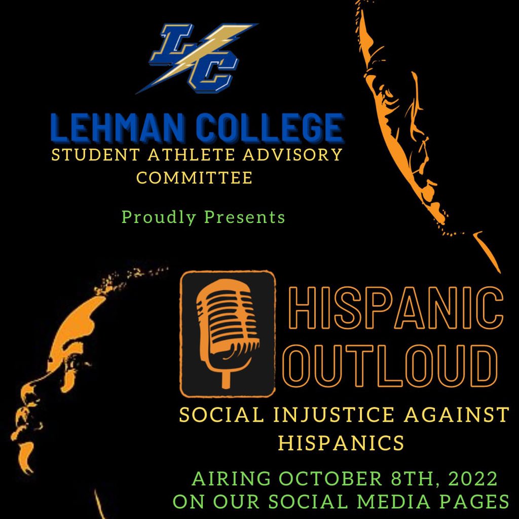 Lehmansaac's tweet photo. Watch our latest event tomorrow! Listen in to our student athletes give their thoughts about the world we live in. 
#lehmancollege
#lehmancollegesaac
#cunysaac
#cunyac
#studentathlete
#saac
#ncaadiii
#lehmanathletics 
#hispanicoutloud https://t.co/7eFpNaGIYB