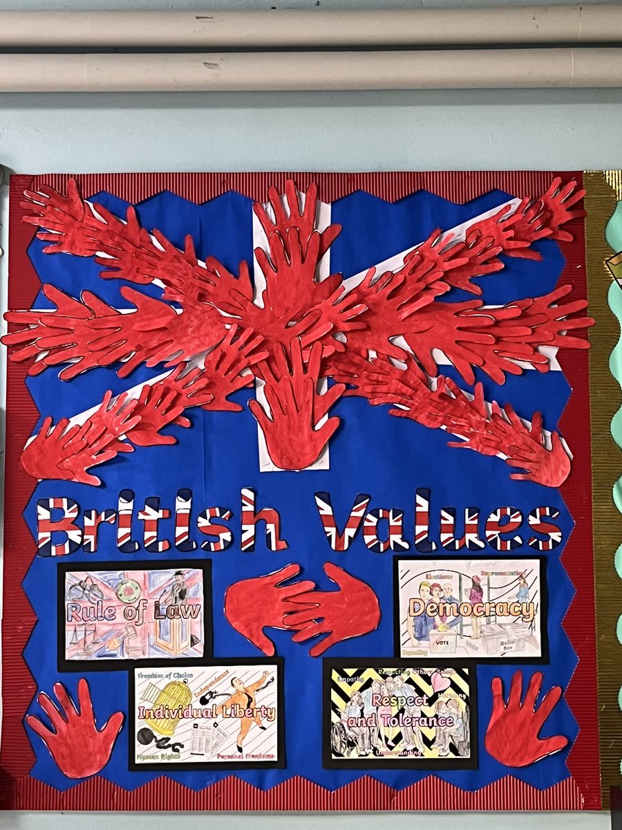 BSHarte's tweet photo. My #britishvalues display at school. #ruleoflaw #respectandtolerance #individualliberty #democracy https://t.co/4o8RiaaIu4