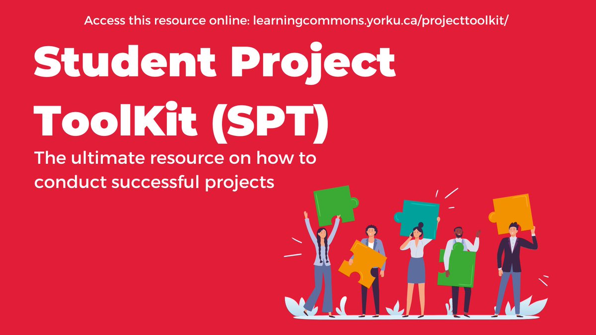 The #YorkU Learning Commons made the Student Project Toolkit to help students create successful projects! #Projects #LAPS 

Develop critical skills!
🧩​ Planning
🧩​ Organization 
🧩​ Communication 
🧩​ Teamwork skills

Access the SPT online: 
➡️ learningcommons.yorku.ca/projecttoolkit/