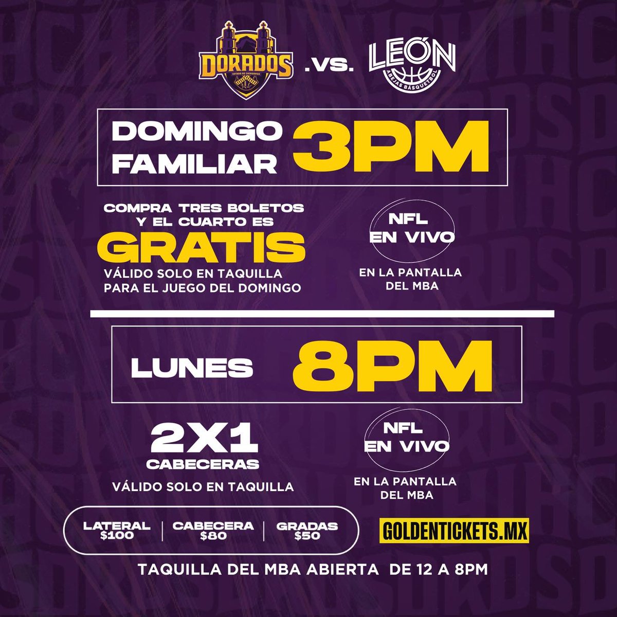 ¡TE NECESITAMOS EN EL MBA!

Recuerda que estamos juntos en esto, es por eso que te necesitamos este domingo y lunes en casa. 

Tenemos promociones para que NO faltes: este domingo será domingo familiar.

#DoradosSomosTodos #SomosHistoria