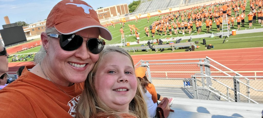 mrskristinhaney's tweet photo. UT Longhorn Band practice with my girl, thanks to no school for kids and PD for teachers! โค๏ธ ๐ค
#texasouweekend #raisingherright #hookem https://t.co/tRqcT6dvfJ
