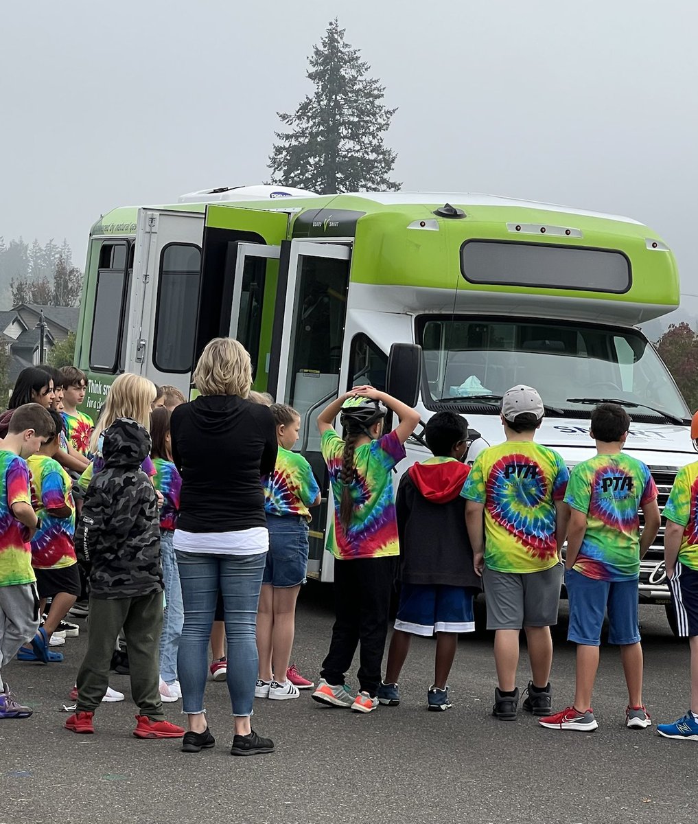 SMART brought by a bus, to teach our students about bike and pedestrian safety: