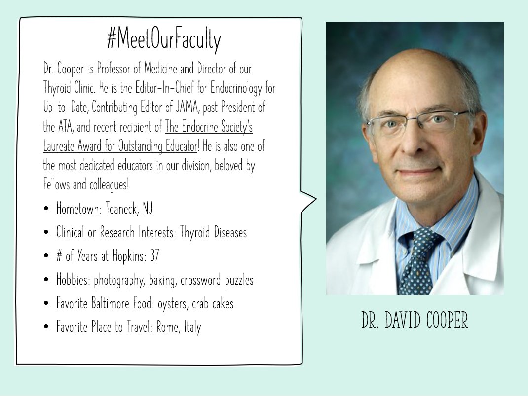 Introducing our new weekly Friday series #MeetOurDivision, where we feature the most important aspect of our division - the people! Our inaugural post will feature Dr. David Cooper, past President of <a href="/AmThyroidAssn/">American Thyroid Association</a> and recipient of <a href="/TheEndoSociety/">Endocrine Society</a> Laureate Award! #MeetOurFaculty