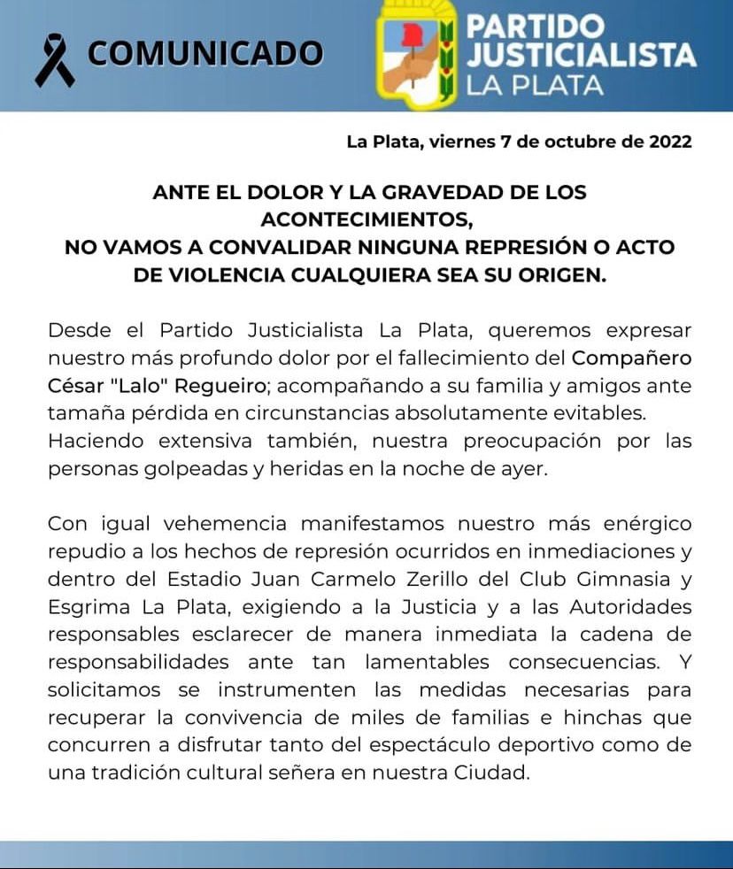 EmmanuelPoloLP's tweet photo. Ante el dolor y la gravedad de los acontecimientos no vamos a convalidar ninguna represión o acto de violencia cualquiera sea su origen. https://t.co/EdJ2xOZtWS