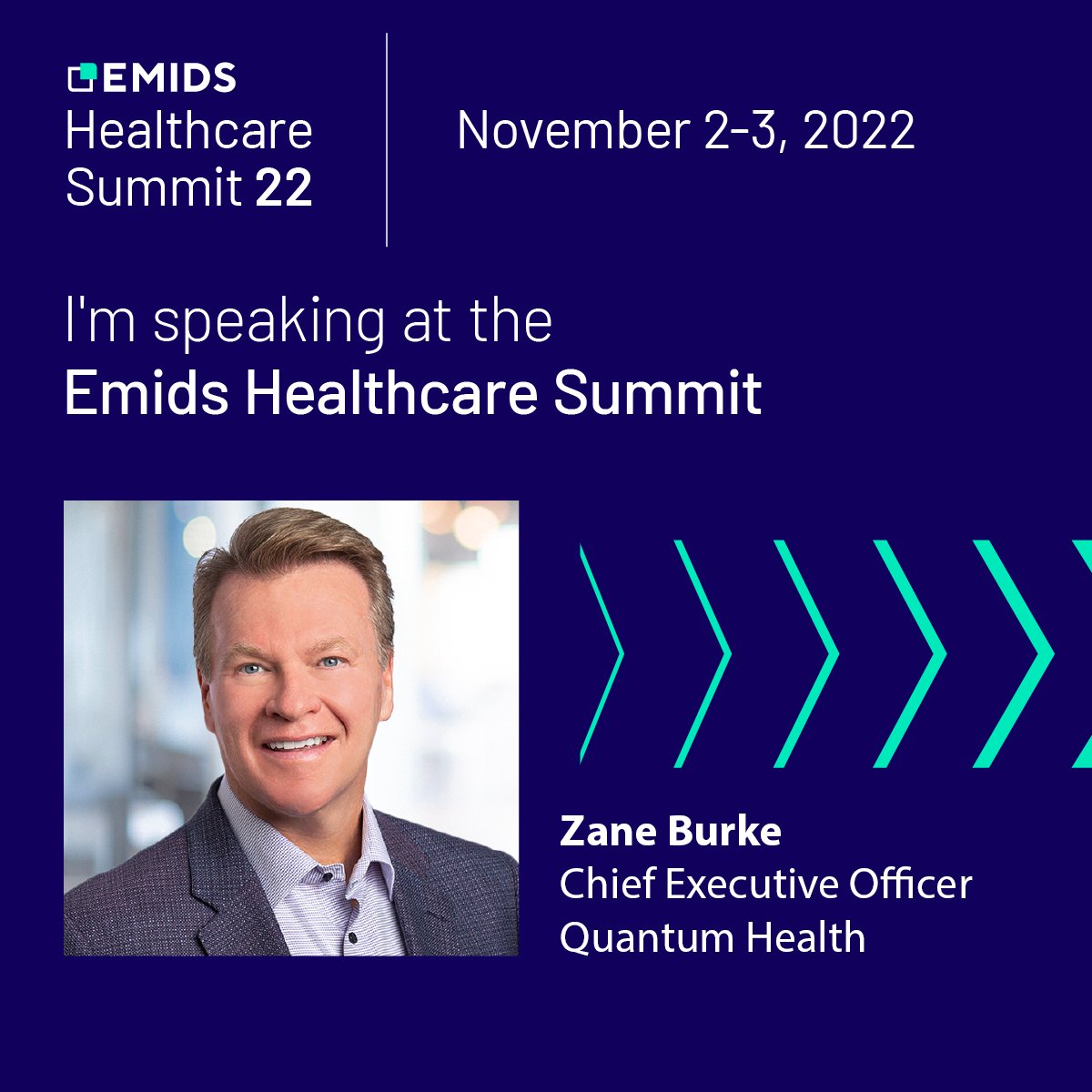 QuantumHealth1's tweet photo. Quantum Health CEO @zanemburke will be speaking at the @Emids Healthcare Summit Nov. 2-3 in Nashville! Zane is thrilled to share his perspective along with the array of industry trailblazers joining him.
Discover the entire #EmidsHCsummit program here 👉
https://t.co/Z9AYhKZxQS. https://t.co/X4KWnio7L3
