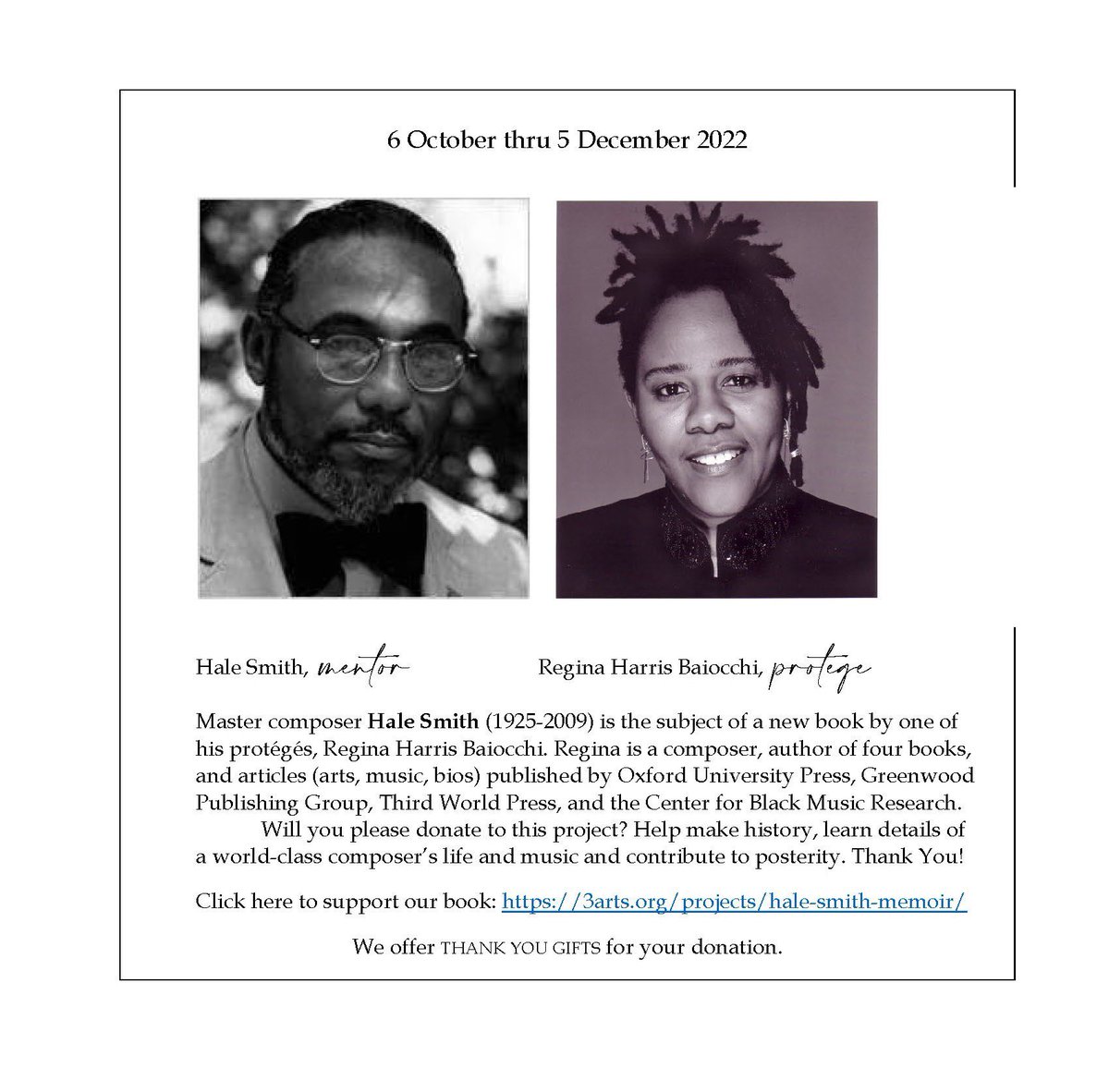HaikuFest's tweet photo. Dear Family,
I have a #3AP campaign to raise $5k to publish The Hale Smith Memoirs w @3Arts matching funds
❤️🎶🎹✍🏽
Please help me share Hale’s vital story w the world. We offer gifts for your donation. Thank You for clicking here to see details & donate:
https://t.co/ahxH2v2eav https://t.co/y0InCTeuQB