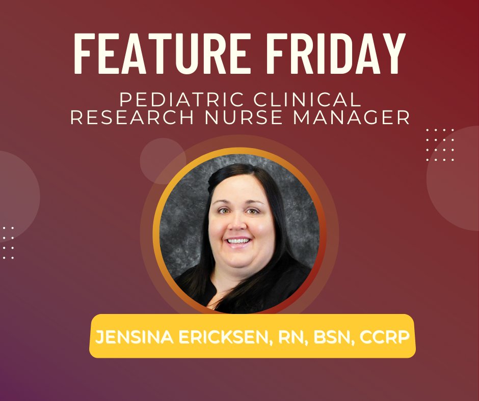 UMNPeds's tweet photo. Today we are featuring our Pediatric Clinical Research Nurse Manager Jensina Ericksen,RN,BSN,CCRP. 
#featurefriday #umnpeds #umnproud https://t.co/2nTJ6ODhAh
