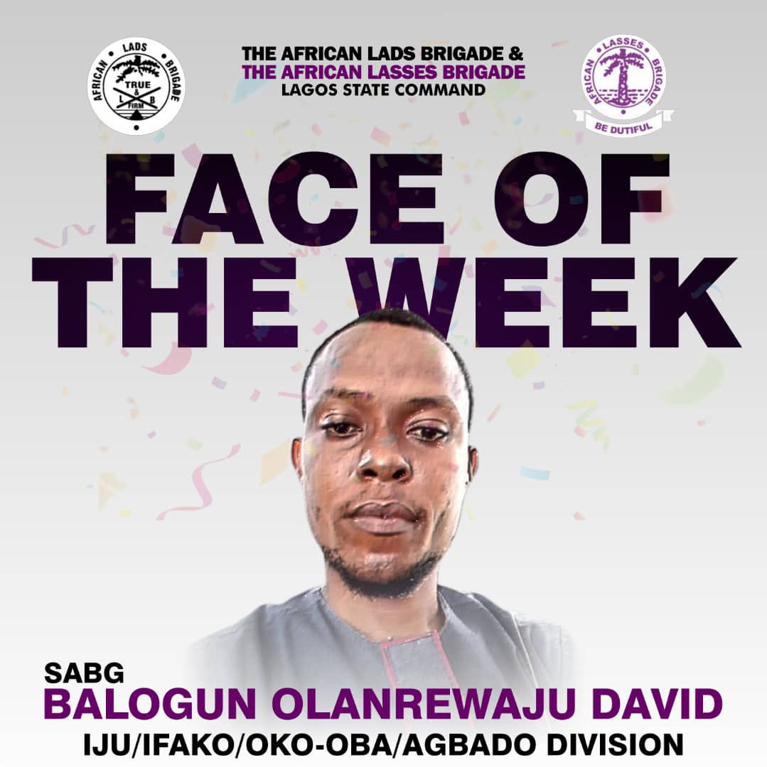 allb_lagos's tweet photo. MEET THE AFRICAN LADS AND LASSES BRIGADE LAGOS STATE COMMAND FACE OF THE WEEK

Congratulations to SABG.Balogun Olanrewaju David @boldave from Ifako/Iju/Oko-Oba/Agbado Division, who emerged The African Lads Brigade &amp; The African Lasses Brigade Lagos State Command Face of The Week https://t.co/x0ZMrfNZvN