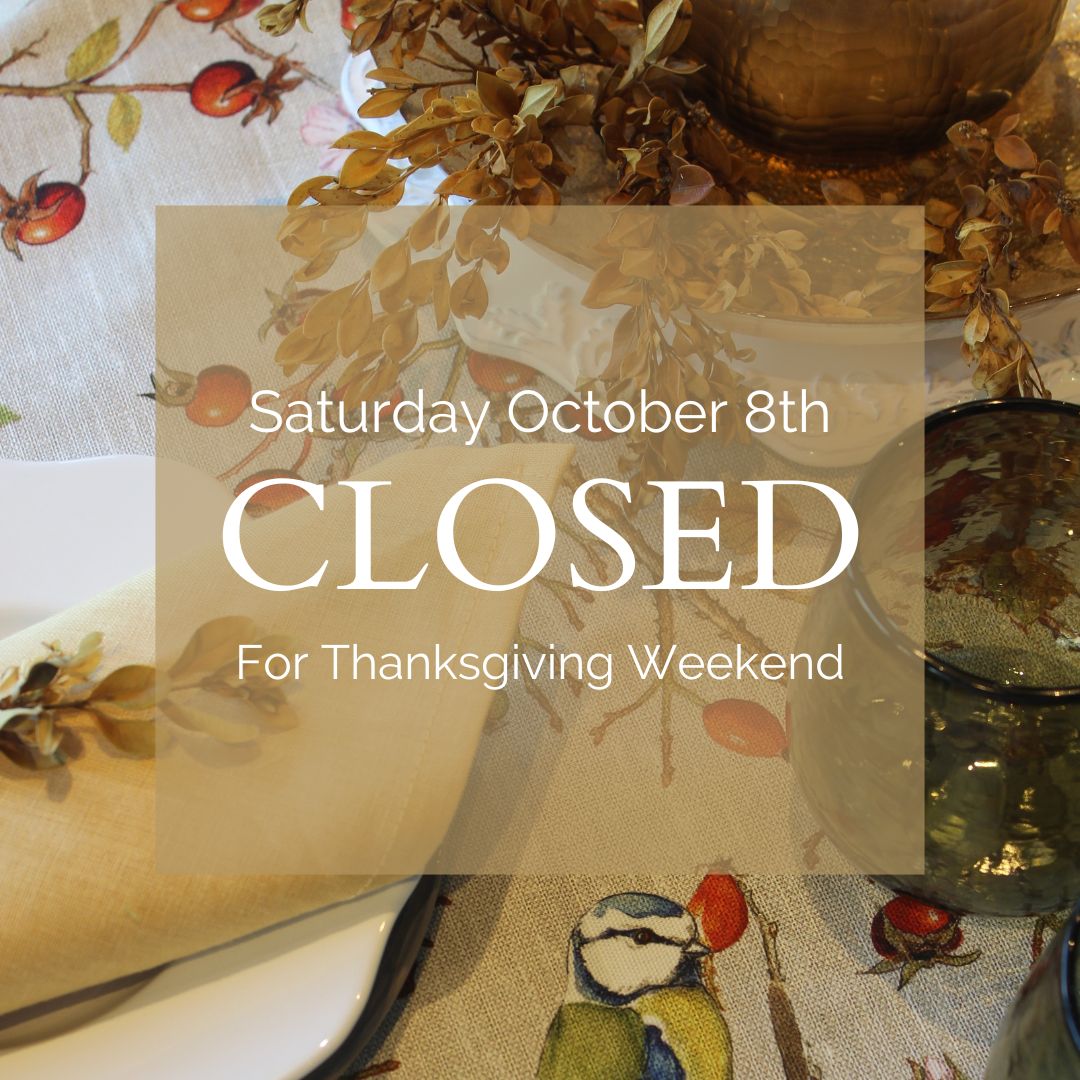 We will be closed this Saturday, October 8th for the Thanksgiving weekend. We resume regular hours on Tuesday, October 11th. Happy Thanksgiving! 🍂🦃