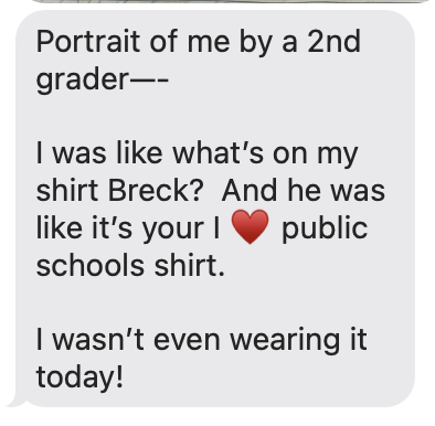 BSullivanScott's tweet photo. My daughter, Erin, Kansas art teacher extraordinaire, @_MerriamPark @theSMSD, often wears NE #Ilovepublicschools gear...look what she sent me today! #proudmama https://t.co/YcH1xBDB6y