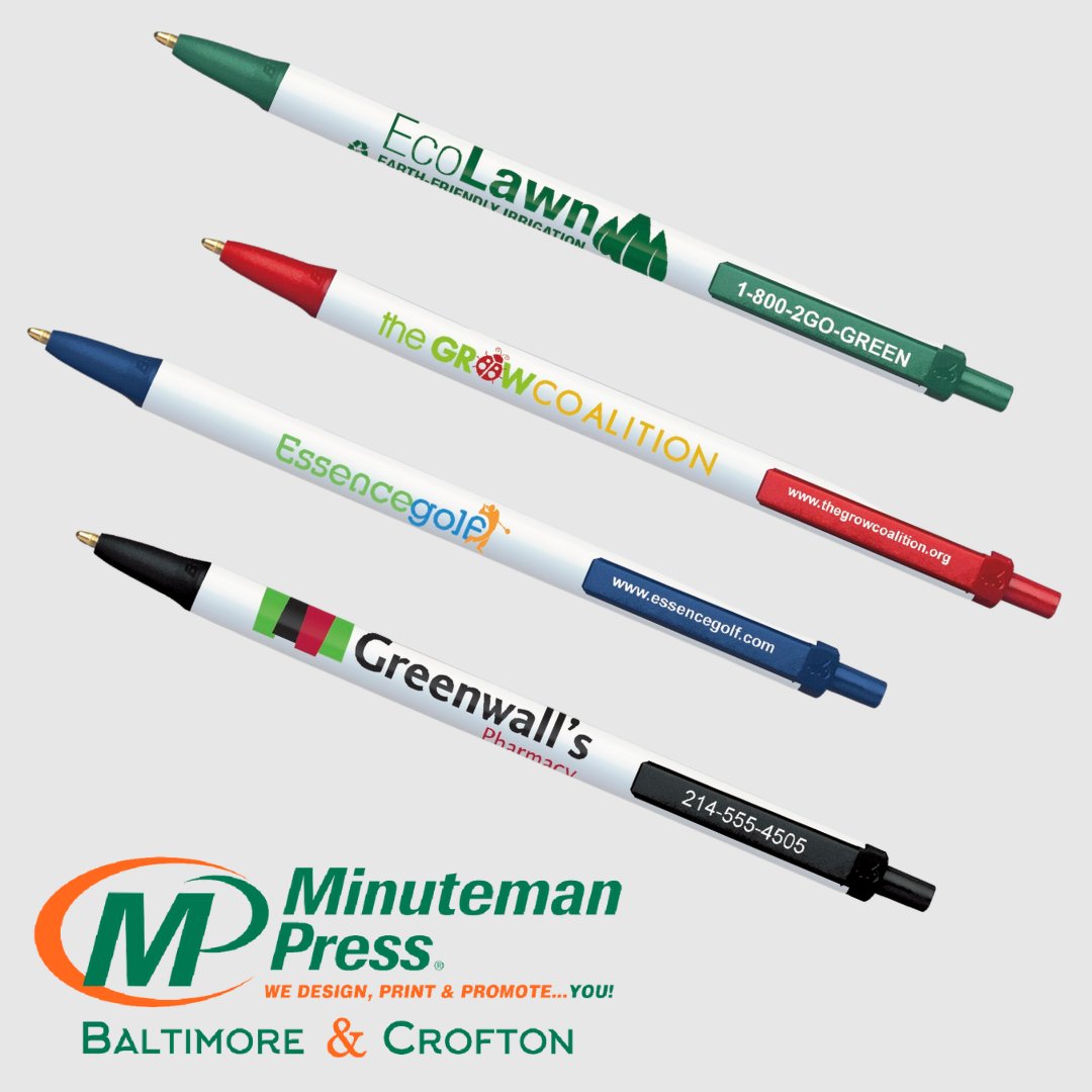 Our most popular retractable pen is made out of 65% pre-consumer recycled plastic. Every time a consumer picks up your pen, they are reminded of you, your company, and your services.

#MinutemanPress #PromotionalProducts #PromoteYourBrand #BrandIdentity #BrandManagement