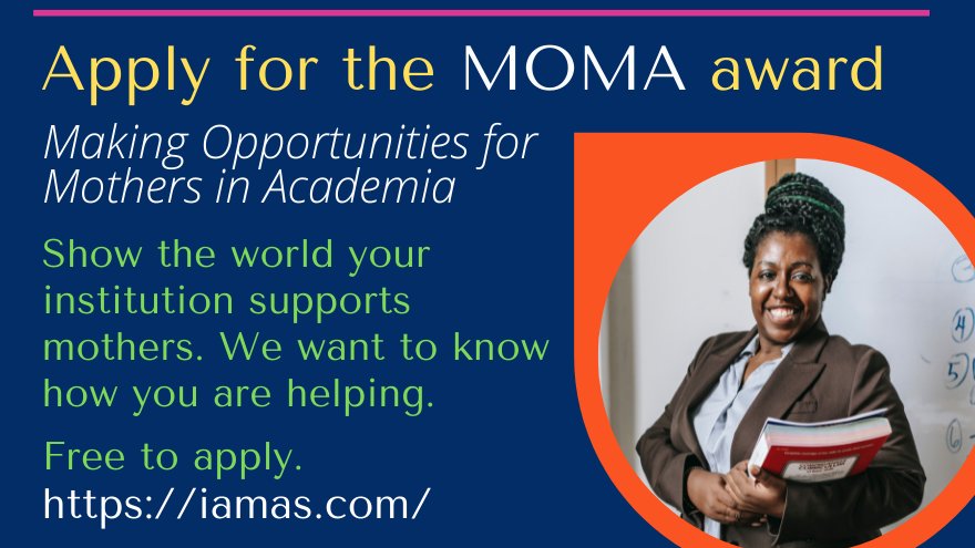 iamafeministmom's tweet photo. Are you or someone you know doing great work advocating for mother-scholars (students or faculty)? Nominate them (or yourself!) for IAMAS' Making Opportunities for Mothers in Academia award. Applications are stress-free and due Nov. 1. Find out more at https://t.co/XFtUUymLEI https://t.co/uBm8d9qEJw