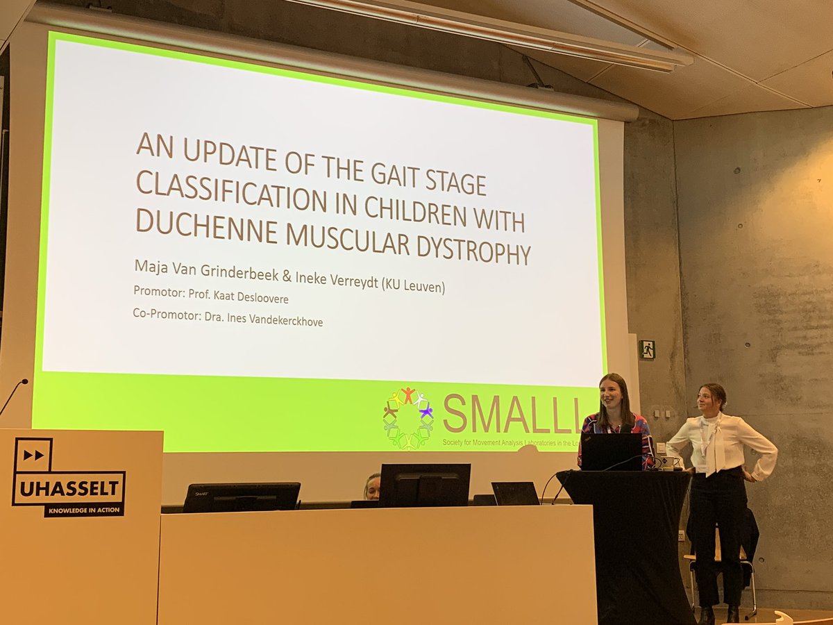 inekeverreydt's tweet photo. Happy to receive the @smalll_eu award for our master thesis titled " An update of the gait stage classification in children with Duchenne muscular dystrophy"! Thank you @Ines_Vdk for all the support the past two years and for your interesting research! https://t.co/JDY1Z10cN0