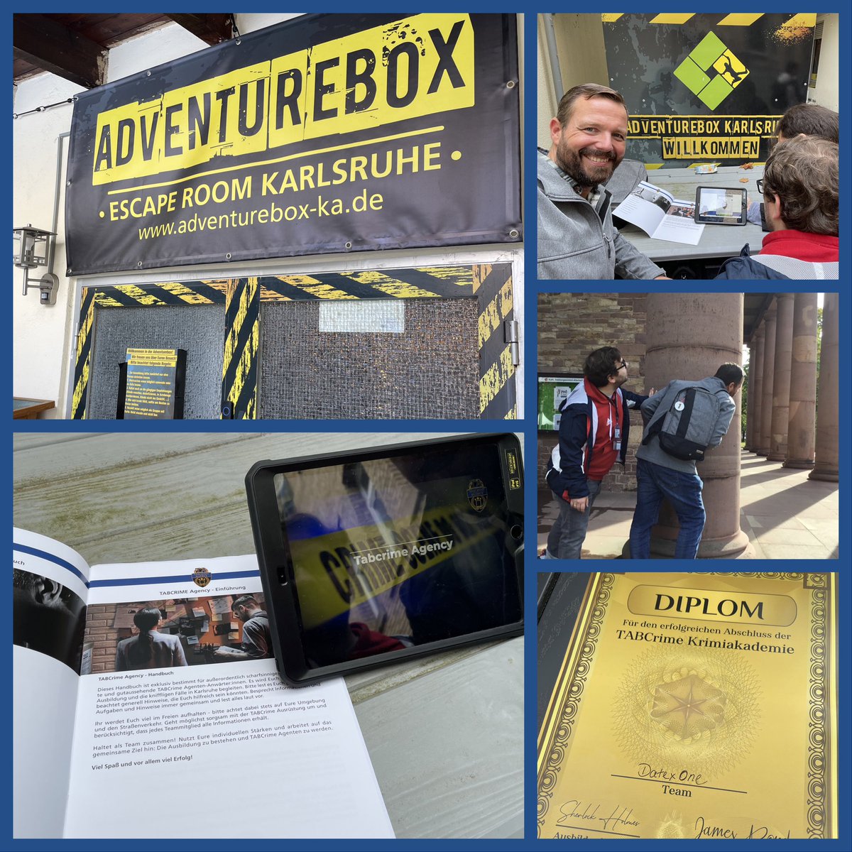 Datex_GmbH's tweet photo. Das DATEX-Team hat sich im Rahmen des heutigen Betriebsausflugs kriminologisch unter anderem in Sachen Forensik, Cybercrime und Kryptologie weitergebildet!
https://t.co/fdR9vFz4pB
#adventurebox #teamgeist #tabcrime #karlsruhe https://t.co/qgzJWM0V1b