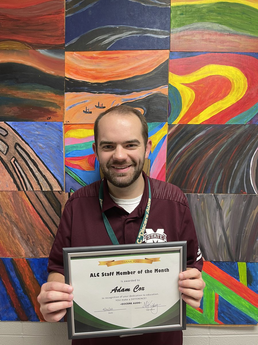 MonroeCoALC's tweet photo. CONGRATULATIONS to the ALC Staff Member of the Month, Mr. Adam Cox!! Thank you for pouring into our students each day and for going above and beyond for our staff! #mcalc #mcsd #TogetherWeWill https://t.co/Hi7DuBWoKZ