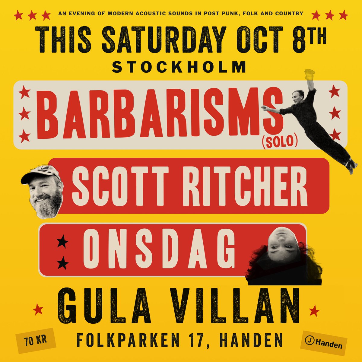 scottritcher's tweet image. Saturday night in Stockholm! New songs, new sounds and good fun with Nick from Barbarisms and the singer called Onsdag. Doors at 18:00. #scottritcher #metroschifter